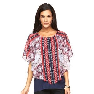 AB Studio layered medallion popover poncho blouse